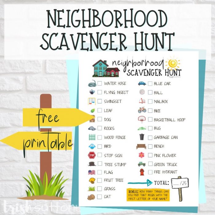 Neighborhood Scavenger Hunt Free Printable - Trish Sutton