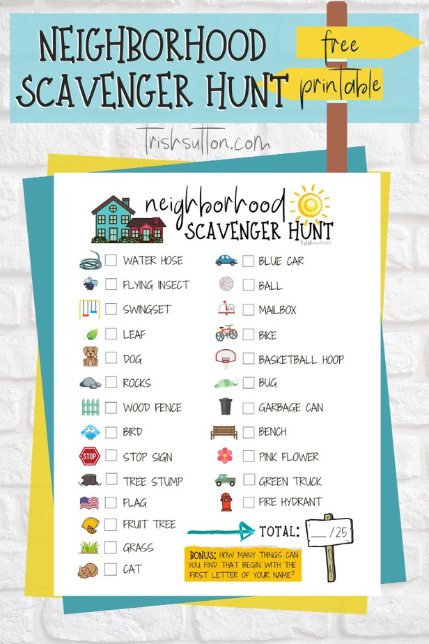 This Neighborhood Scavenger Hunt is a great activity for kids of all ages. It can be played individually or with teams and all 25 objects include pictures.