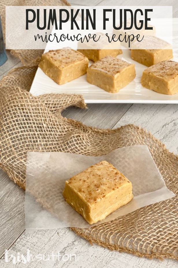 Simple, sweet and festive! The taste of fall in the form of Microwave Pumpkin Fudge Recipe. TrishSutton.com