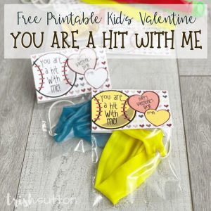 Share a sports themed Kids Valentine with these "You Are a Hit With Me" free printable notes paired with a baseball or softball treat. 