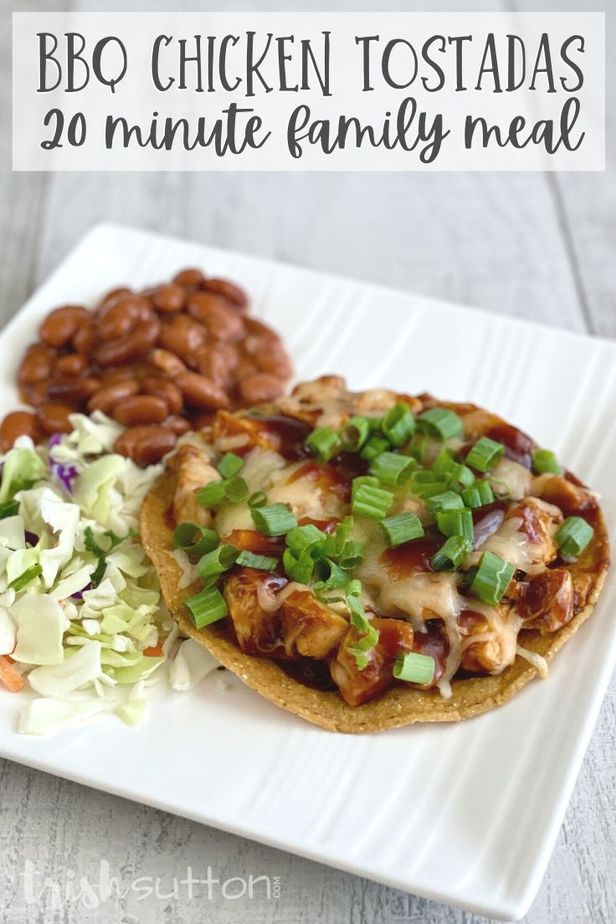 This simple flavorful family meal comes together in just minutes. BBQ Chicken Tostadas can be made in less than 20 minutes and are perfect for busy week nights.